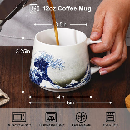 17oz Van Gogh Wheat Field Ceramic Travel Mug with Lid & Gift Box | Post Impressionist Art Coffee Cup, Microwave & Dishwasher Safe Large Latte Tea Mug, Car cupholder fit