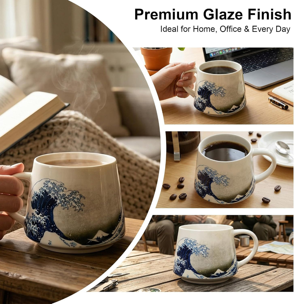 17oz Van Gogh Wheat Field Ceramic Travel Mug with Lid & Gift Box | Post Impressionist Art Coffee Cup, Microwave & Dishwasher Safe Large Latte Tea Mug, Car cupholder fit