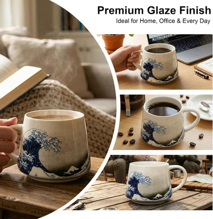 17oz Van Gogh Wheat Field Ceramic Travel Mug with Lid & Gift Box | Post Impressionist Art Coffee Cup, Microwave & Dishwasher Safe Large Latte Tea Mug, Car cupholder fit