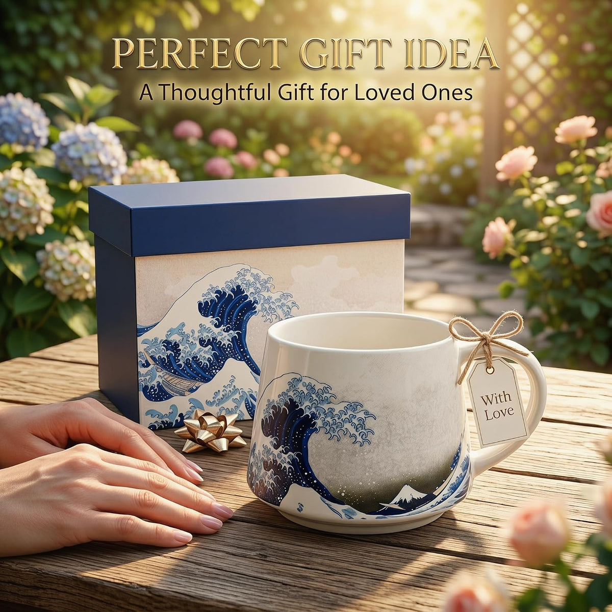 17oz Van Gogh Wheat Field Ceramic Travel Mug with Lid & Gift Box | Post Impressionist Art Coffee Cup, Microwave & Dishwasher Safe Large Latte Tea Mug, Car cupholder fit