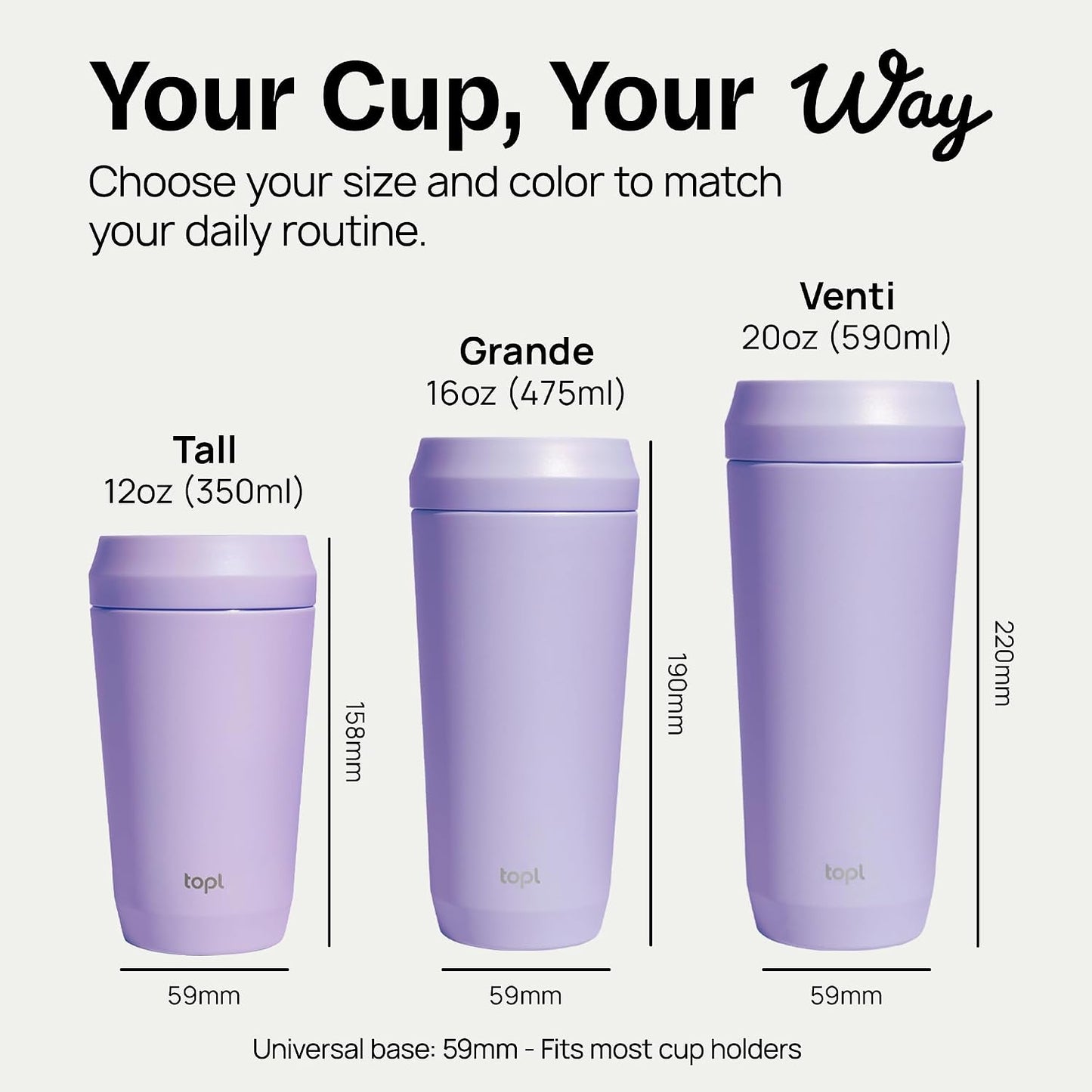 To Go Coffee Cup – Insulated Travel Coffee Mug with 360° Leak‑Safe Lid, Stainless Steel Coffee Tumbler for Hot/Cold, Spill‑Resistant, BPA‑Free - Lavender, 20 oz