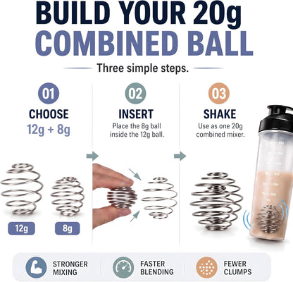 Stainless Steel Shaker Ball for Protein Shakes, Wire Whisk Mixer Balls for Shaker Bottles, Fast & Smooth Mixing (2)