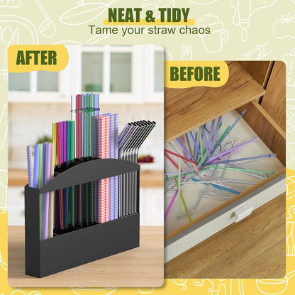 Straw Holder for Cabinet Door, Metal Straw Dispenser Organizer Wall Mount with Double Sided Adhesive Tape, Compatible with Tumbler Straws and Coffee Stirrers