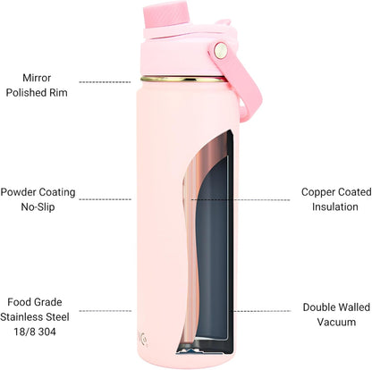 Stainless Steel Water Bottle Spout Lid Vacuum Insulated Double Wall Water Bottle Wide Mouth Leak Proof Keep Cold Sport Camping Hiking - Colors A