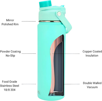 Stainless Steel Water Bottle Spout Lid Vacuum Insulated Double Wall Water Bottle Wide Mouth Leak Proof Keep Cold Sport Camping Hiking - Colors A