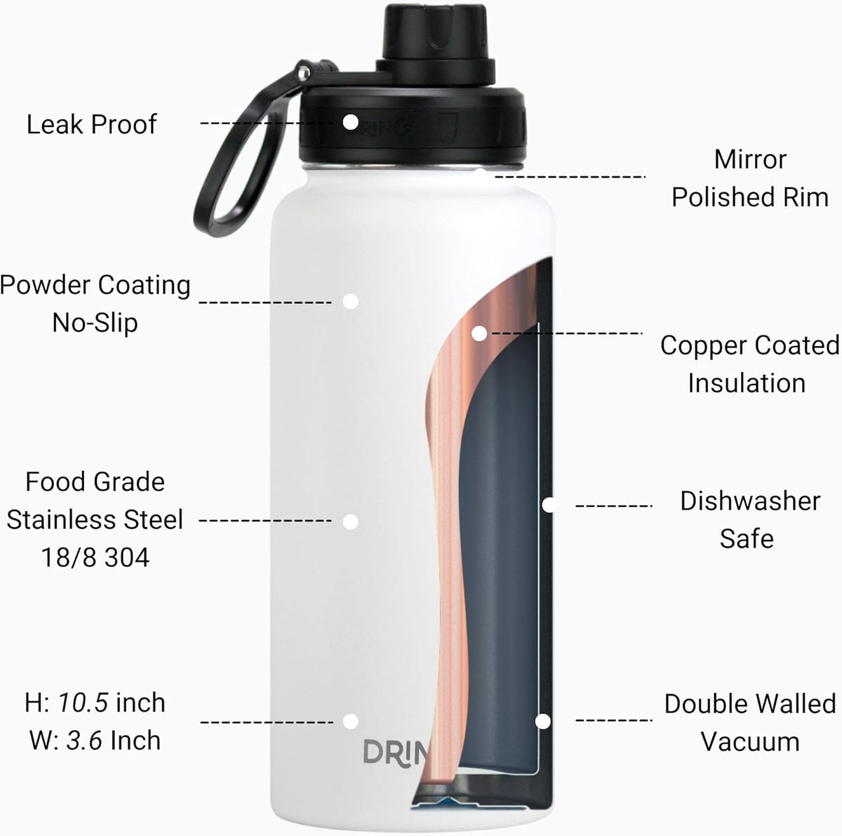 Stainless Steel Water Bottle Spout Lid Vacuum Insulated Double Wall Water Bottle Wide Mouth Leak Proof Keep Cold Sport Camping Hiking - Colors A