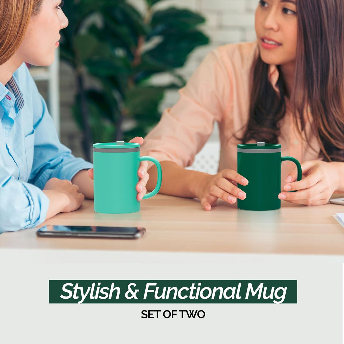 Iconic Desk Mug 16 Oz - Green/Hunter Green, Set of 2