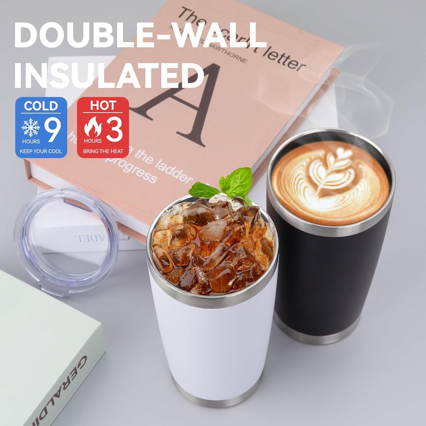 20oz Stainless Steel Tumblers Bulk, Insulated Travel Cup with Lid, Double Wall Vacuum Coffee Mug for Cold & Hot Drinks 1 Pack, Orange