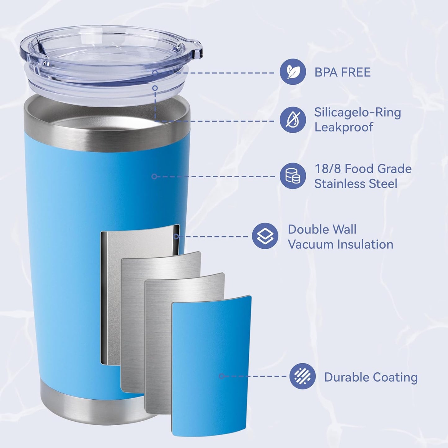 20oz Stainless Steel Tumblers Bulk, Insulated Travel Cup with Lid, Double Wall Vacuum Coffee Mug for Cold & Hot Drinks 1 Pack, Orange