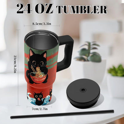 Insulated Cat Tumbler 24oz, Anime Cat Cup Gifts for Women | Funny Japanese Cats Leakproof, Ramen Gamer Cats Water Bottle, Birthday Ideal Gifts for Anime Fans Lovers Gym Office, 1 Pack
