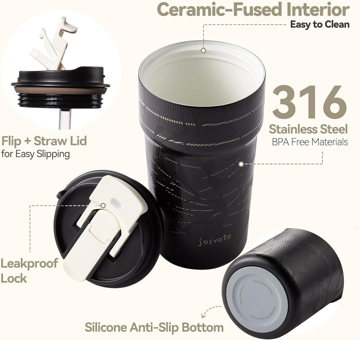 20oz Artic Ceramic Lined Coffee Tumbler, 3D Floral Print Design, Insulated Stainless Steel Travel Mug with Lid and Straw, BPA-Free Leak-Proof for Hot & Iced Coffee Tea, Unique Gifts for Women
