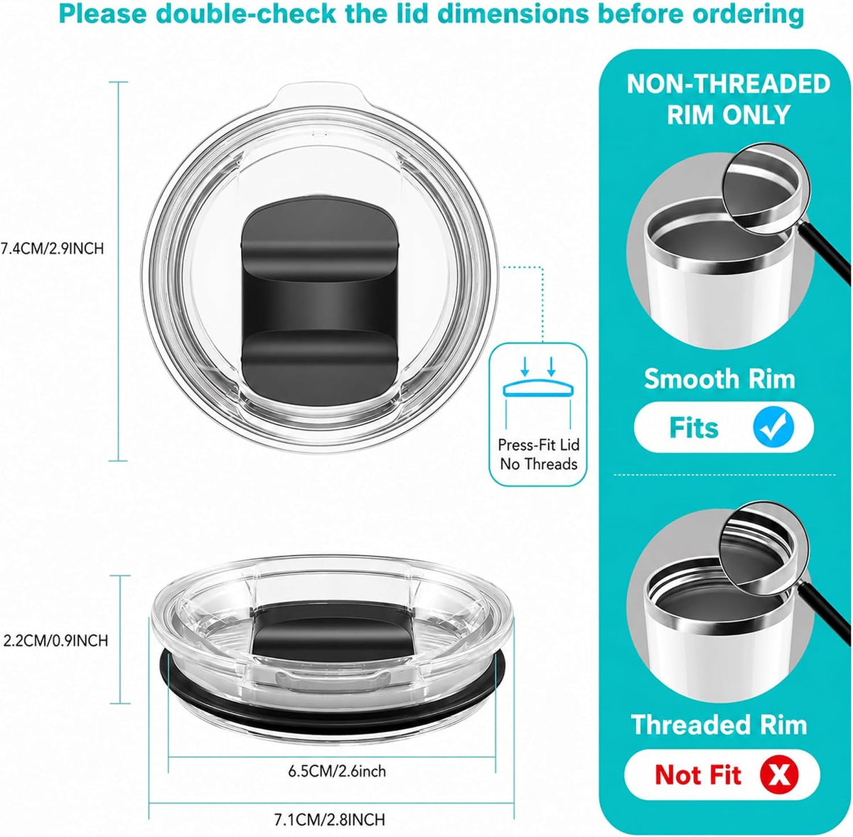30 oz Tumbler Lid, Replacement Lids Compatible for YETI 30/32 oz Tumbler, 14 oz Mug and 35 oz Straw Mug, Travel Spill Proof Cup Lids Covers with Magnetic Slider Switch, BPA Free