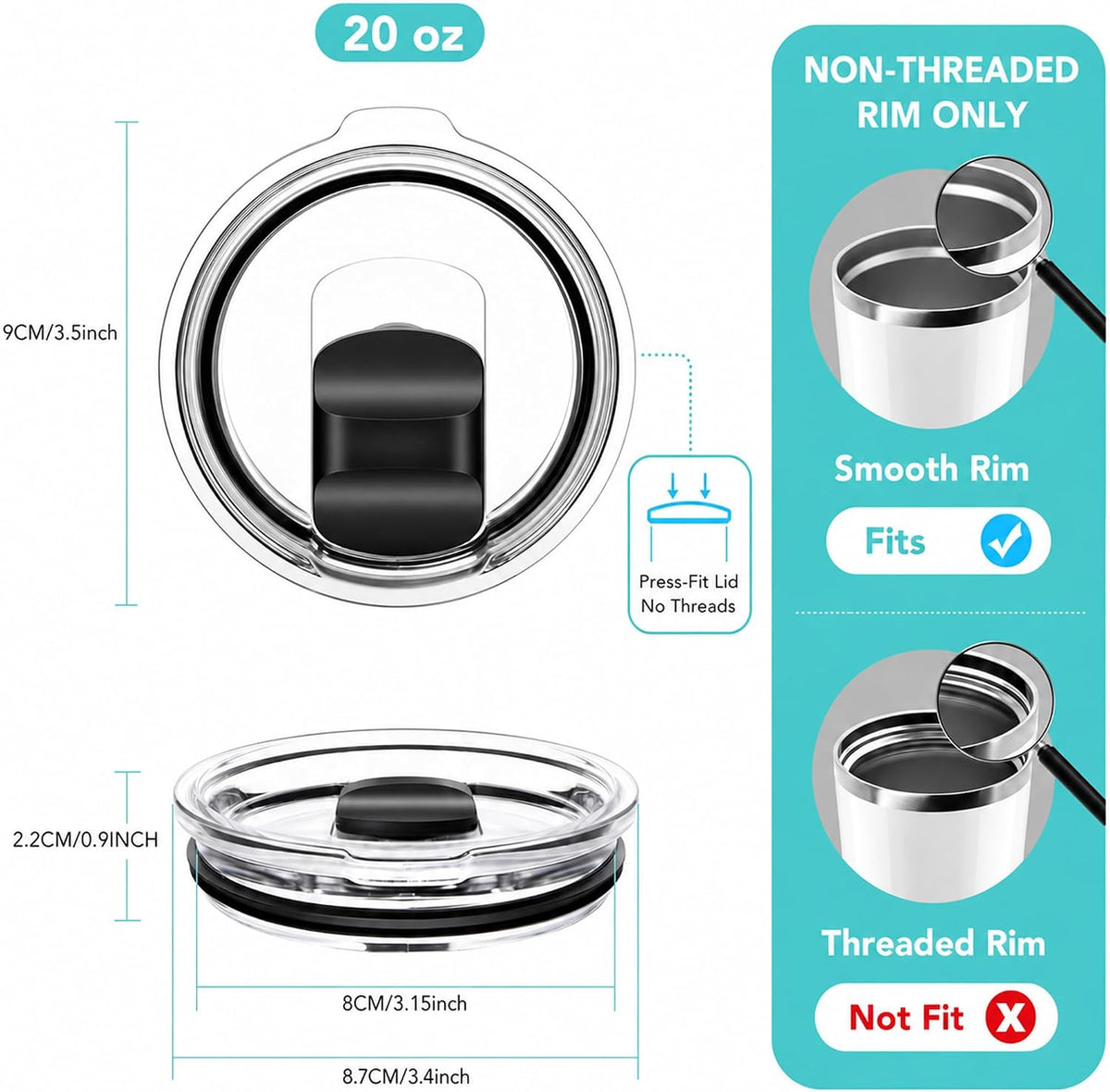 30 oz Tumbler Lid, Replacement Lids Compatible for YETI 30/32 oz Tumbler, 14 oz Mug and 35 oz Straw Mug, Travel Spill Proof Cup Lids Covers with Magnetic Slider Switch, BPA Free