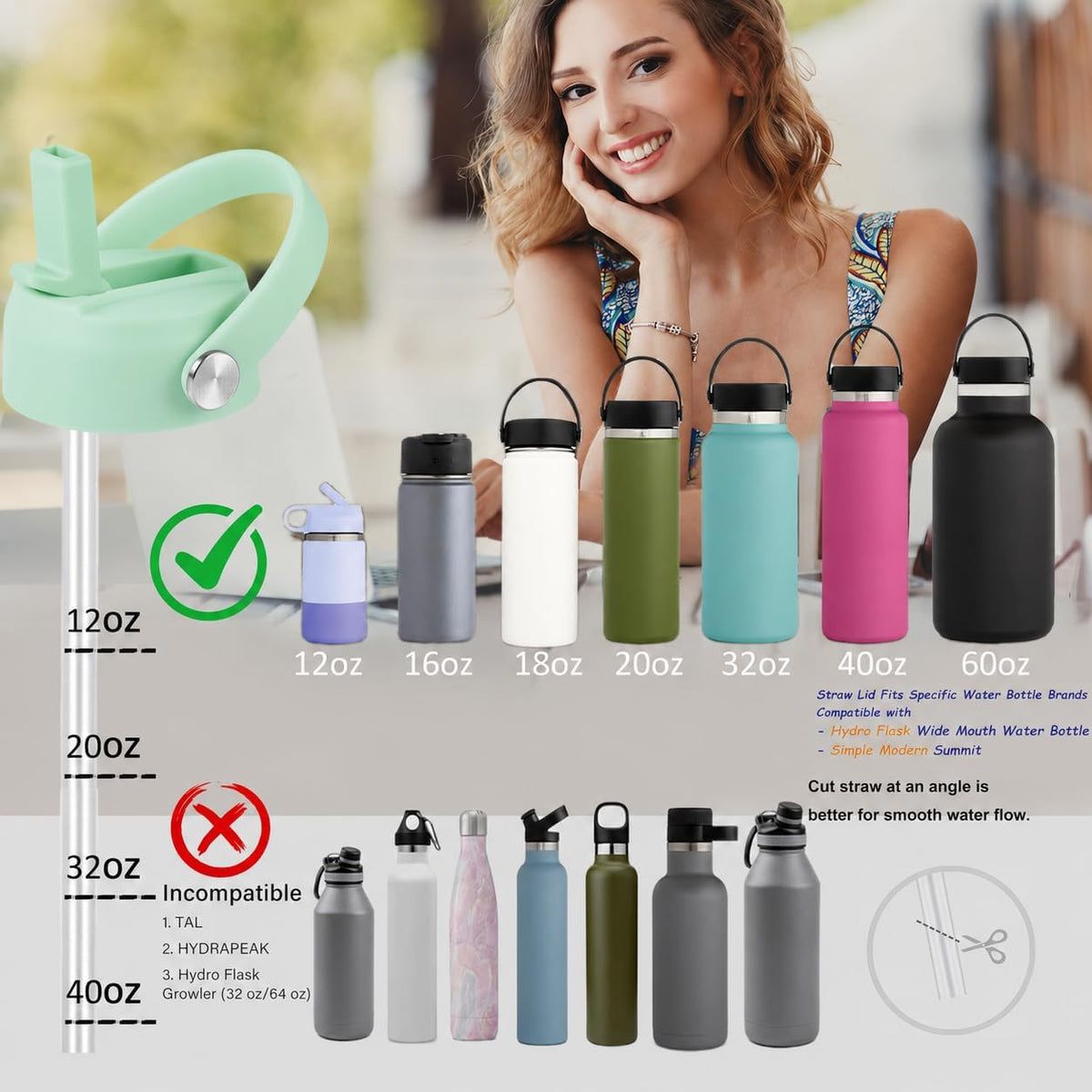 RRegeny Straw Lid for Hydro Flask Wide Mouth 32 40 oz, Lids with Flexible Handle compatible with HydroFlask, Replacement Sports Flex Cap Wide Mouth Top