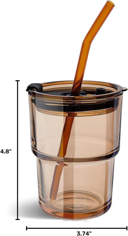 13oz Glass Tumbler with Straw and Lid, Reusable Iced Coffee Cup Tumbler, Cute Glass Cups for Water, Matcha, Travel Coffee Mugs (Daisy)