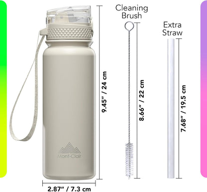 Stainless Steel Water Bottle 20oz with Straw, Insulated, Leakproof Lid