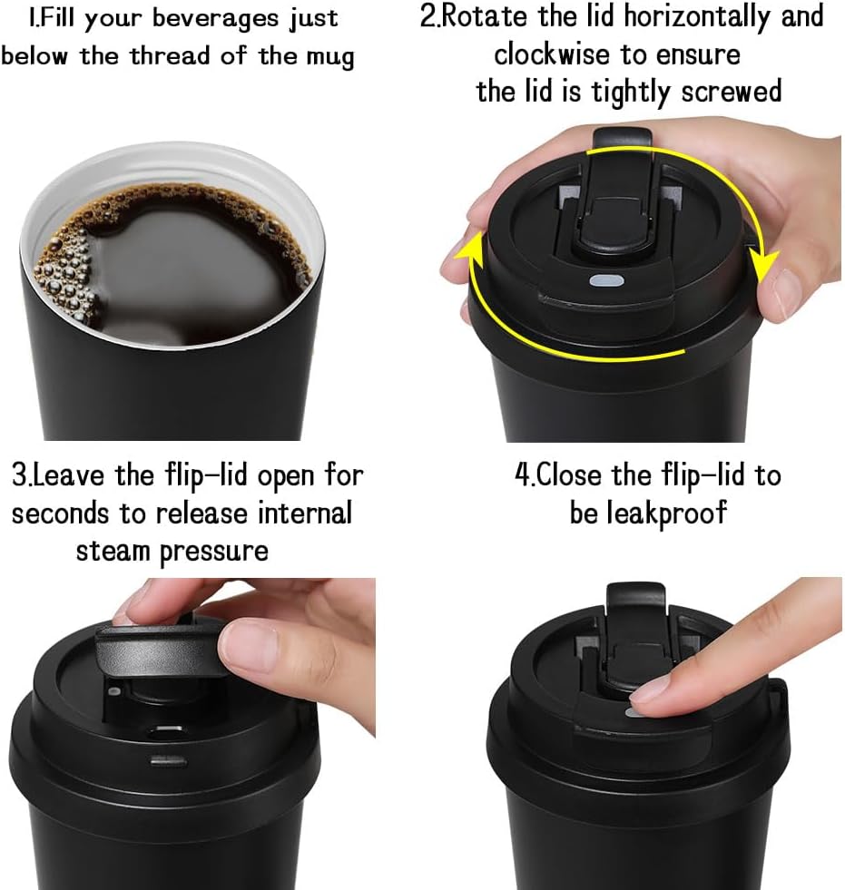 Insulated Coffee Mug with Straw & Flip Lid, 24oz Tumbler Cup with Ceramic Coating, Double Wall Vacuum Leak-Proof Travel Mug wiht Tea Infuser for Office School Party Camping