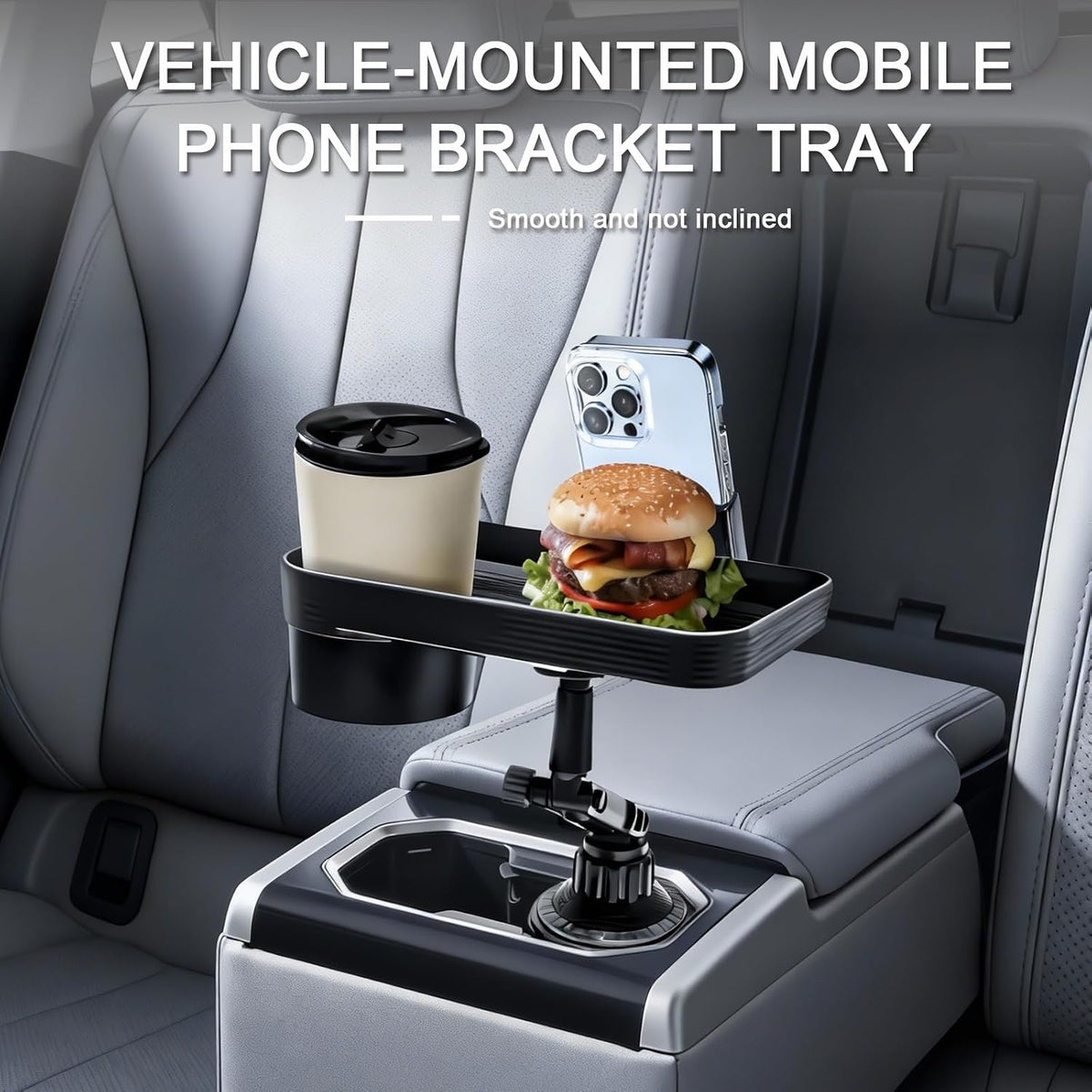 Vehicle-Mounted Multifunctional Water Cup Holder Tray Black Adjustable Cup Holder Dining Plate Expandable Bracket Storage Space-Saving