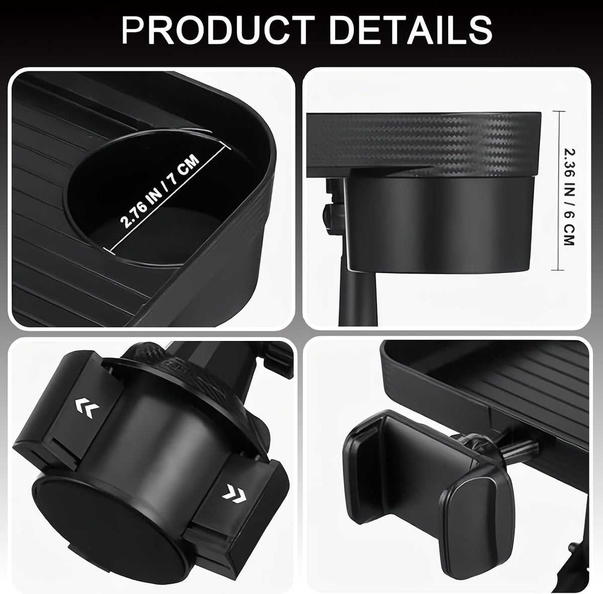 Vehicle-Mounted Multifunctional Water Cup Holder Tray Black Adjustable Cup Holder Dining Plate Expandable Bracket Storage Space-Saving