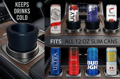 Slim Can Universal Cup Holder Adapter Slim Cup 8.4 oz / 12 oz can Holder Expander Car Cup Holder Fits Red Bull Celsius Energy Drink Michelob White Claw Truly Black - 3D Printed in USA