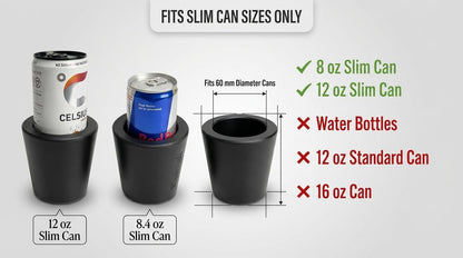 Slim Can Universal Cup Holder Adapter Slim Cup 8.4 oz / 12 oz can Holder Expander Car Cup Holder Fits Red Bull Celsius Energy Drink Michelob White Claw Truly Black - 3D Printed in USA