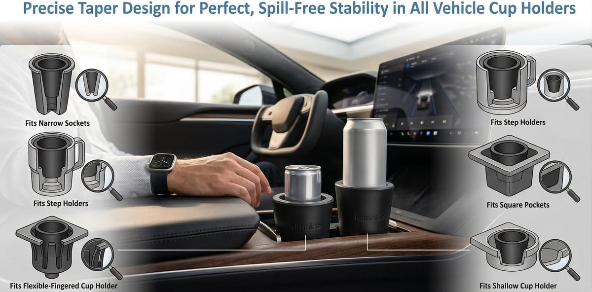 Slim Can Universal Cup Holder Adapter Slim Cup 8.4 oz / 12 oz can Holder Expander Car Cup Holder Fits Red Bull Celsius Energy Drink Michelob White Claw Truly Black - 3D Printed in USA