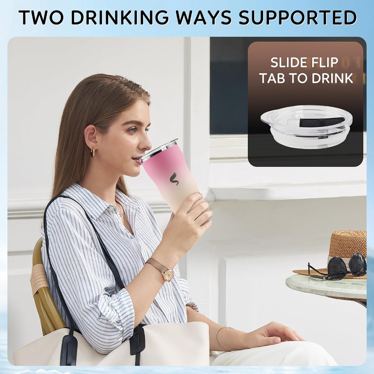 20 oz Insulated Tumbler, Straw and Flat Lids,Jelly Green | 18/8 stainless steel, double-wall vacuum insulation, BPA-free materials, reusable straw, for everyday hot and cold drinks.