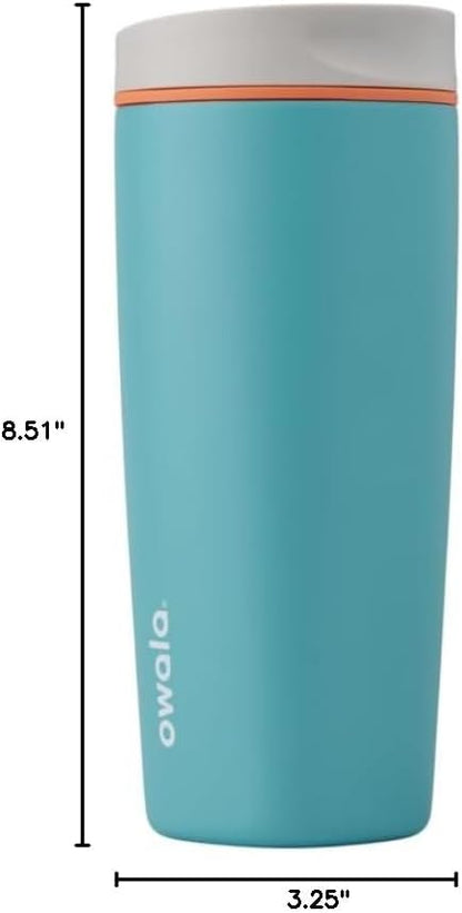 Owala SmoothSip Slider Insulated Stainless Steel Coffee Tumbler, Reusable Iced Coffee Cup, Hot Coffee Travel Mug, BPA Free 20 oz, Grey/Blue (High Dive)