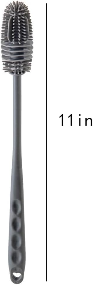 Silicone Soft Bristle Water Bottle Cleaner Brush with Extra Long Handle for Flasks, Tumbler, Glassware, Sports Bottles, Baby Bottles, Vases, Narrow Neck, Gray