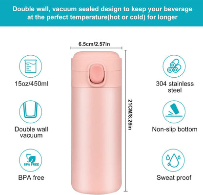 Insulated Travel Water Bottle Metal Coffee Cup Mug Stainless Steel Reusable Flask Tumbler for Men Women Gym Hiking Sports (Blue, 15 Oz)