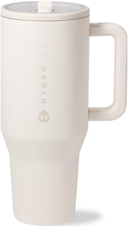 HydroJug Traveler - 40 oz Water Bottle with Handle & Flip Straw - Fits in Cup Holder, Leak Resistant Tumbler-Reusable Insulated Stainless Steel & Rubber Base - Gifts for Women & Men, Light Blue