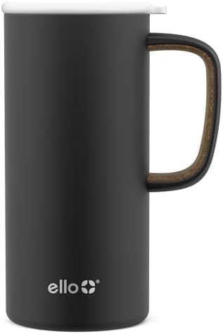 Ello Campy 18oz Stainless Steel Travel Mug with Handle and Leak Proof Lid | Vacuum Insulated Coffee Cup for Hot or Cold Drinks | Reusable, BPA Free | Gift for Coffee Lovers, Matte Black