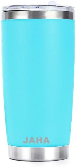 JAHA Stainless Steel Rambler 20 oz Vacuum Insulated Coffee Travel Mug With Magnetic Lid, Tumbler Cup (Cyan Blue), JH001