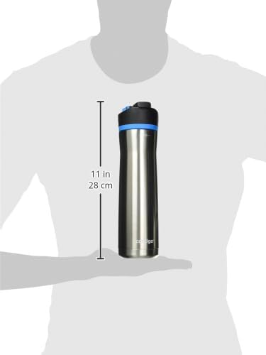 Contigo Cortland Chill 2.0 Vacuum-Insulated Stainless Steel Water Bottle, Spill-Proof Sip Technology, Interchangeable Lid, 24oz, Steel/Licorice, Perfect for Fitness Travel Everyday Use