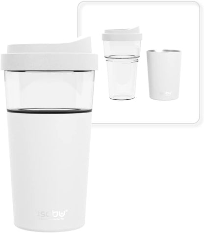 asobu Ultimate Ceramic Travel Mug, 12oz Insulated Stainless Steel Coffee Cup with Handle & Splash-Resistant Lid, Ceramic Lined for Pure Taste, BPA-Free, Double-Wall Vacuum for Hot Drinks