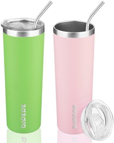 BJPKPK Skinny Tumbler with Lid 20 oz Stainless Steel Vacuum Insulated Double Wall Travel Coffee Water Tumblers Cup,White