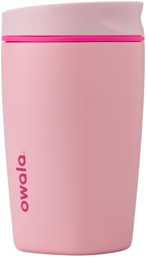 Owala SmoothSip Slider Insulated Stainless Steel Coffee Tumbler, Reusable Iced Coffee Cup, Hot Coffee Travel Mug, BPA Free 20 oz, Grey/Blue (High Dive)