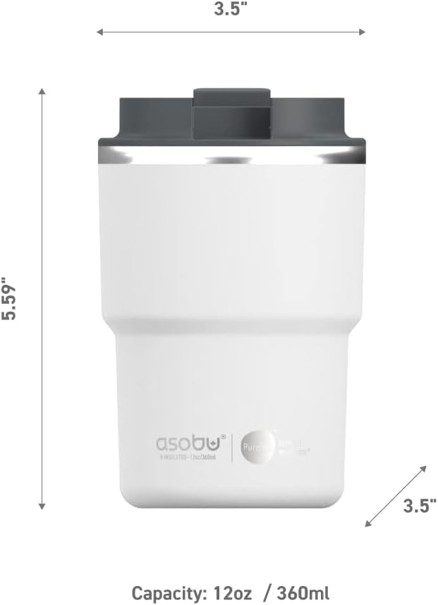 asobu Ultimate Ceramic Travel Mug, 12oz Insulated Stainless Steel Coffee Cup with Handle & Splash-Resistant Lid, Ceramic Lined for Pure Taste, BPA-Free, Double-Wall Vacuum for Hot Drinks