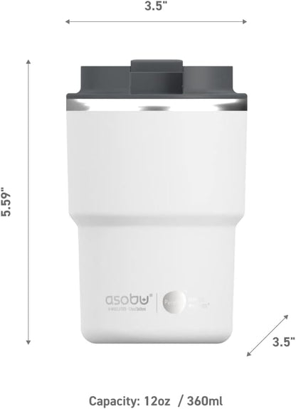 asobu Ultimate Ceramic Travel Mug, 12oz Insulated Stainless Steel Coffee Cup with Handle & Splash-Resistant Lid, Ceramic Lined for Pure Taste, BPA-Free, Double-Wall Vacuum for Hot Drinks
