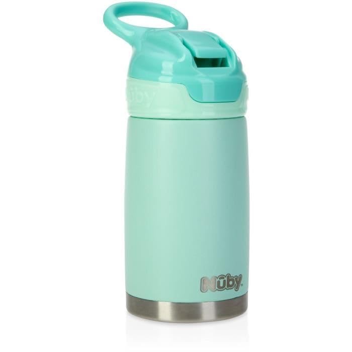 Nuby Thirsty Kids No Spill Flip-It Reflex Stainless Steel Travel Cup or Water Bottle - 10 Oz - 18+ Months - Blue - Back to School Essentials
