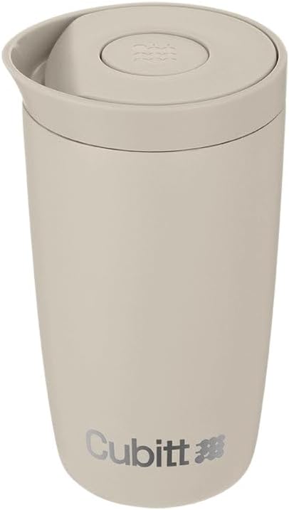 Cubitt Coffee Mug 12oz – Smart Lid, Ceramic Interior, Leak-Proof, Stainless Steel, Sand