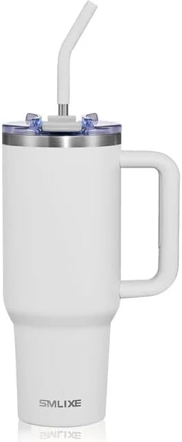 40 oz Tumbler with Handle and Straw Lid,Insulated Reusable Stainless Steel Water Bottle Travel Mug，Cupholder Friendly Double Wall Vacuum Sealed Cup (Black)