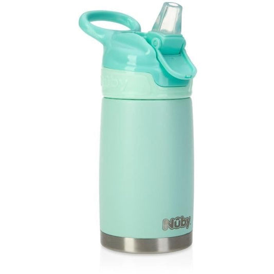 Nuby Thirsty Kids No Spill Flip-It Reflex Stainless Steel Travel Cup or Water Bottle - 10 Oz - 18+ Months - Blue - Back to School Essentials