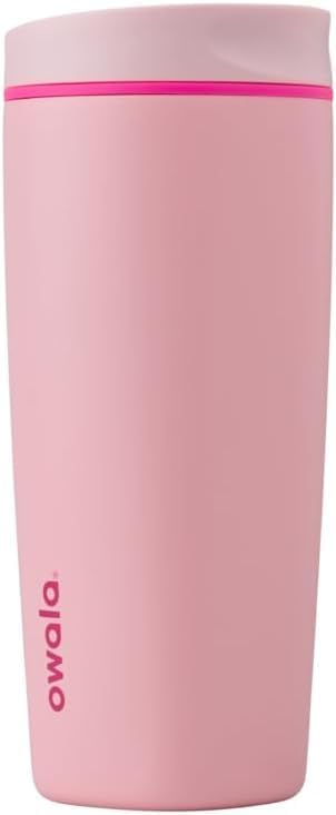 Owala SmoothSip Slider Insulated Stainless Steel Coffee Tumbler, Reusable Iced Coffee Cup, Hot Coffee Travel Mug, BPA Free 20 oz, Grey/Blue (High Dive)