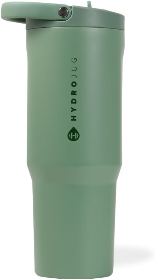 HydroJug Sport - Stainless Steel Tumbler with Straw, Vacuum Insulated, 40oz Leakproof Water Bottle, Ergonomic Design, Reusable, Dishwasher Safe, Rubber Base, Durable for Gym or Outdoors, Sage