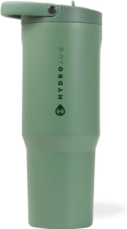 HydroJug Sport - Stainless Steel Tumbler with Straw, Vacuum Insulated, 40oz Leakproof Water Bottle, Ergonomic Design, Reusable, Dishwasher Safe, Rubber Base, Durable for Gym or Outdoors, Sage