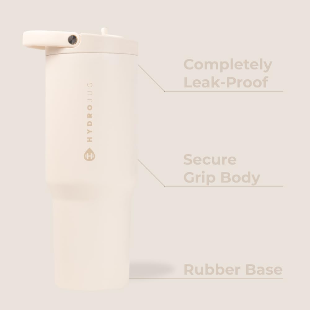 HydroJug Sport - Stainless Steel Tumbler with Straw, Vacuum Insulated, 40oz Leakproof Water Bottle, Ergonomic Design, Reusable, Dishwasher Safe, Rubber Base, Durable for Gym or Outdoors, Sage
