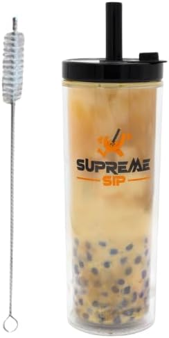 Boba Tea Protein Tumbler, 20 Oz, BPA-Free Plastic, Double Wall Insulated, Leak Proof, Straw Cup