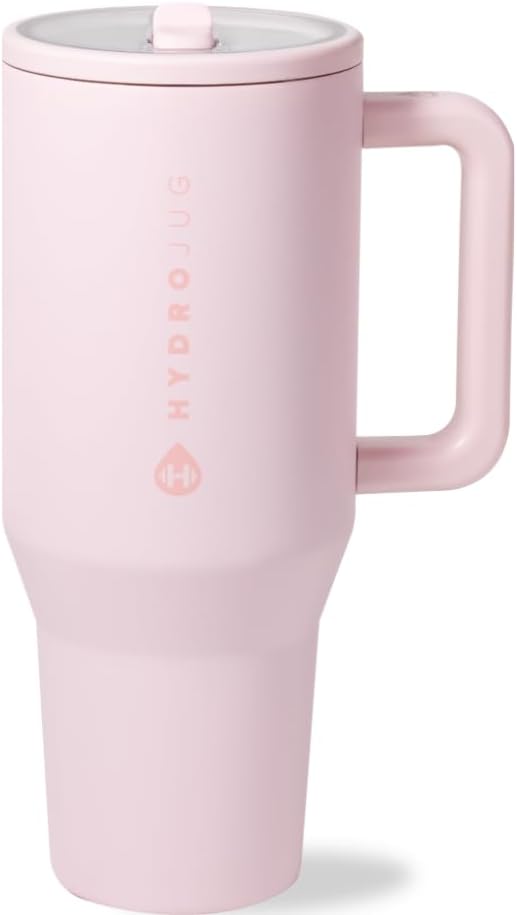HydroJug Traveler - 40 oz Water Bottle with Handle & Flip Straw - Fits in Cup Holder, Leak Resistant Tumbler-Reusable Insulated Stainless Steel & Rubber Base - Gifts for Women & Men, Light Blue