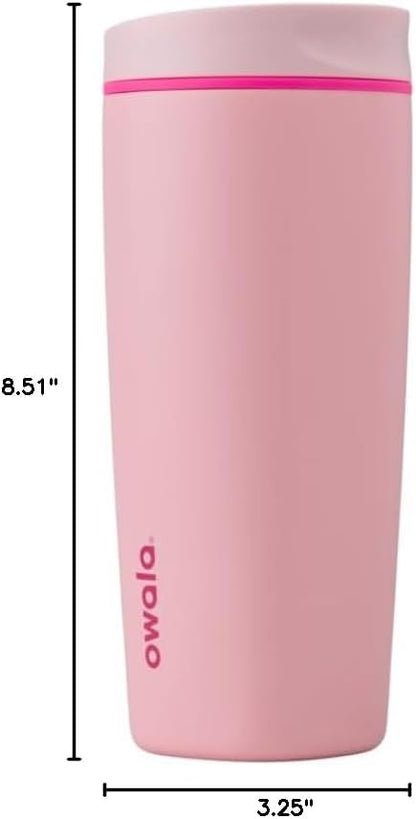 Owala SmoothSip Slider Insulated Stainless Steel Coffee Tumbler, Reusable Iced Coffee Cup, Hot Coffee Travel Mug, BPA Free 20 oz, Grey/Blue (High Dive)